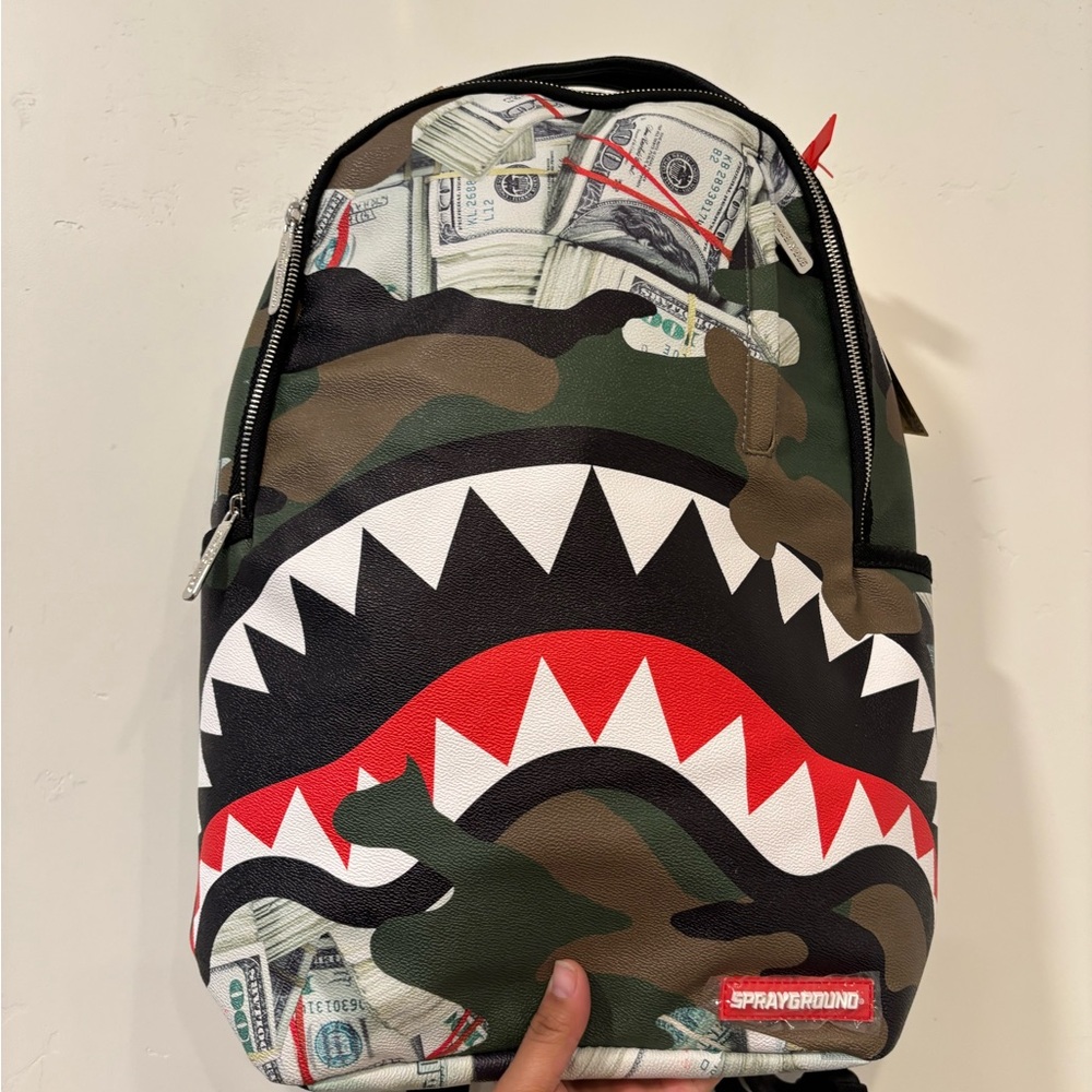 Sprayground Bag Of Money Camo Backpack🔥New Black Bookbag Large School Bag